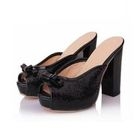 Mancienne - Bow-Accent Sequined Mules
