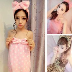Clair Fashion - 柔软亲肤珊瑚绒浴袍 - 附蝴蝶结发带 Clair Fashion - 柔软亲肤珊瑚绒浴袍 - 附蝴蝶结发带