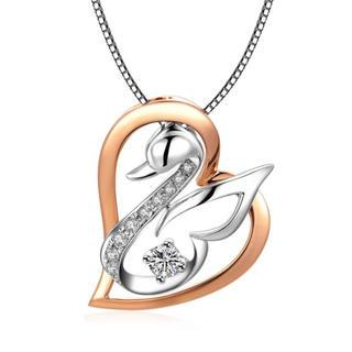 18K Rose White Gold Diamond Swan in Love Heart Shape Pendant Necklace ...
