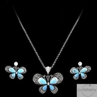 Cuteberry - Set: Jeweled Butterfly Pendant + Earrings