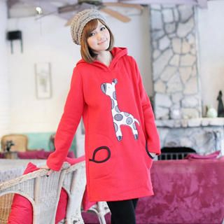 Giraffe-Appliqué Hooded Sweater Dress