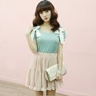 Dodostyle - Puff-Sleeve Bow Shoulder Top