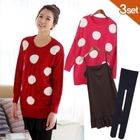 Celli Girl - Set: Polka-Dot Knit Tunic + Tiered Hem Slipdress + Tights