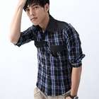 MR.PARK - Denim-Panel Plaid Shirt