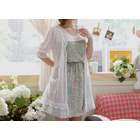 Sechuna - Lace-Yoke Floral Print Dress