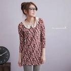 CatWorld - Peter Pan-Collar Patterned Long Top