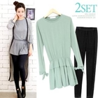 Soneed - Set: Tie-Accent Tunic Dress + Denim Leggings