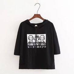 白金天使 - 印花中袖連帽衫 白金天使 - 印花中袖連帽衫