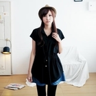 BAIMM - Ruffled Shoulder Drawstring Blouse