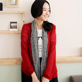 Houndstooth-Panel Cardigan
