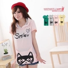 Maymaylu Dreams - Hooded Short-Sleeve Cat-Print Pullover