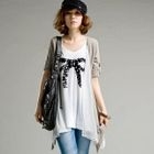 I'Miusa - Inset Cardigan Bow Print Top