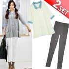 Miss Hong - Set: 3/4-Sleeve Knit Top + Skinny Pants
