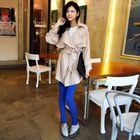 BENGGIRL - Wide-Collar Ruffled Trench Coat with Sash