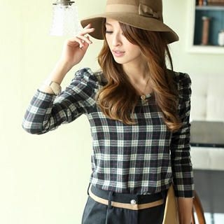 Shirred-Sleeve Patterned Top
