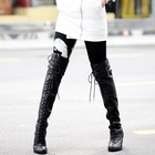 With Mocha - Faux-Leather Lace-Up Long Boots