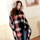 Tokyo Fashion - Fringed Plaid Hooded Shawl