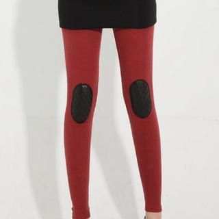 Faux-Leather Knee-Patch Leggings