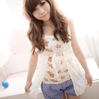 ZOO - Set: Floral Camisole + Chiffon Tie-Front Vest