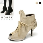 HOBAK girls - Genuine Leather Open-Toe Fringed Pumps 