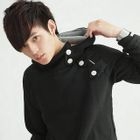 Monkey Shop - Button Detail Stand-Collar Hooded Pullover
