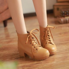 Pastel Pairs - Chunky Heel Lace-Up Ankle Boots Pastel Pairs - Chunky Heel Lace-Up Ankle Boots