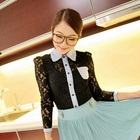 Jack Grace - Contrast-Trim Lace Blouse