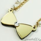 Sweet & Co. - Double Bow Tie Pearl Chain Gold Necklace