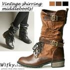 Wifky - Lace-Up Shirred Mid-Calf Boots