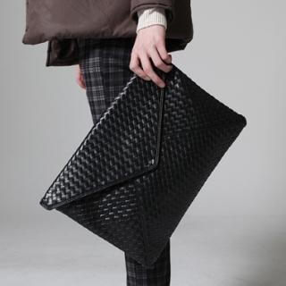 Faux-Leather Woven Envelope Clutch