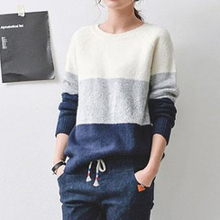JUSTONE - Color-Block Knit Sweater JUSTONE - Color-Block Knit Sweater