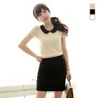 J-ANN - Contrast-Trim Short-Sleeve Lace Blouse