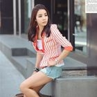 REDOPIN - 3/4-Sleeve Pinstriped Linen Jacket