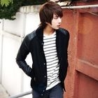 ABOKI - Faux-Leather Accent Baseball Jacket 