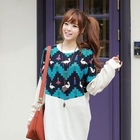 CLICK - Thumbhole-Sleeve Patterned Front Pullover
