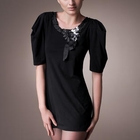 Moonbasa - Pleated-Neckline Appliqué Tunic
