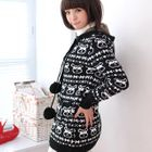 59 Seconds - Fleece-Lined 'Puppy' Pattern Knit Hoodie