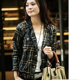 Snap-Button Plaid Hoodie