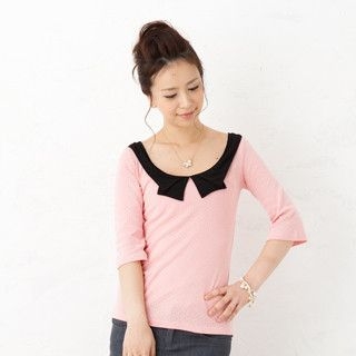3/4-Sleeve Contrast-Collar Top 3/4-Sleeve Contrast-Collar Top