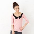 ageha@shibuya - 3/4-Sleeve Contrast-Collar Top