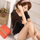 YUMI - Elbow-Sleeve Dotted T-Shirt