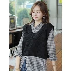 BBAEBBAE - V-Neck Cropped Rib-Knit Vest BBAEBBAE - V-Neck Cropped Rib-Knit Vest