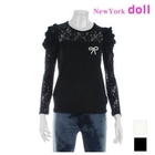 NewYork doll - Lace-Panel Shirred Sleeve Top