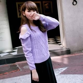 Ruffled-Trim Off-Shoulder Knit Sweater