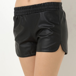 Elastic-Waist Faux-Leather Shorts, Black , One Size