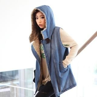 Faux-Shearling Lined Denim Zip Vest Faux-Shearling Lined Denim Zip Vest