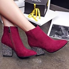 CITTA - Sequined Chunky Heel Ankle Boots CITTA - Sequined Chunky Heel Ankle Boots