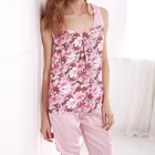 Moonbasa - Pajama Set: Sleeveless Floral Top + Shorts