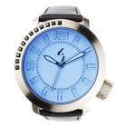 t. watch - Blue Diamond Lens Glass Black Leather Strap Watch