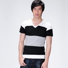 INTHING - Color-Block V-Neck Short-Sleeve Tee